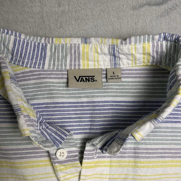Vans Button Up Linen Shirt Mens Large Striped Skater Preppy Classic Elevated - Picture 3 of 13
